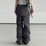 Joskaa American Retro Street Fake Two Piece Cargo Pants Y2k Elastic Waist Ruched Trousers 2024 Summer New Loose Wide Leg