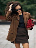 Black Friday Joskaa Retro Brown Lapel With Pocket Jacket Woman Fashion Buttons Long Sleeve Short Coat 2024 Female Autumn High Street Outwear