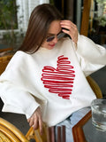 Black Friday Joskaa Autumn Heart Knitted Sweater For Women Niche Loose Pullovers Long Sleeve Female Fashion Contrast Color Sweater Casual