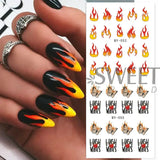 Joskaa Raging Fire Flame Nail Water Stickers New Year Winter Red Love Heart Design Gradient Watermark Nails Foil Tips Accessories LYBY