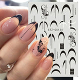 Joskaa French Textured Lines Nail Art Stickers Simple Geometry Leaf Flower Adhesive Sliders Monogram Summer Manicure Decal LYSTZ130-137