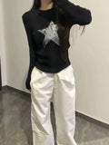 Joskaa Pullover Japanese Autumn Grunge Streetwear Star Girl Y2k Aesthetic Jumpers Vintage Harajuku Cut Out Loose Knitted Sweater