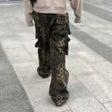 Joskaa American Street Oversized Leopard Print Cargo Pants Y2k Grunge High Waist Straight Trousers Spring New Loose Wide Leg