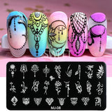 Joskaa Halloween Series Snake Nails Stamping Plate Scratches Blood Eye Skull Pattern Template Holiday Charm Mold Manicure Stencil Tools