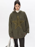 Black Friday Joskaa Vintage Star Graphic Knitted Hoodie Loose Casual Long Sleeve Sweater Pullover for Women Autumn Harajuku Streetwear Tops