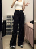 Back To School Joskaa Black High Waisted Cargo Jeans Women Y2k Vintage Baggy Pocket Wide Leg Kpop Denim Pants Harajuku Causal Straight Bottoms