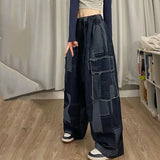 Joskaa American Vintage Washed Street Jeans for Women Y2k Grunge Loose Wide Leg Pants 2024 Spring New Blue Straight Trousers