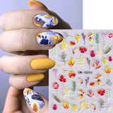 Joskaa 5D Embossed Leaf Nail Stickers Summer Autumn Flowers Slider Leaves Line Patter Design Nail Art Decals DIY Manicure Decorations