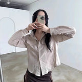 Joskaa Korean Vintage Vertical Stripes Blouses Y2k Grunge Single Breasted Shirts Women 2024 New Long Sleeve Loose Blusas Mujer