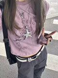 Joskaa Harajuku Graphic T Shirts Women Grunge Kpop Print Long Sleeve Tees Y2K Aesthetic Retro Casual Crop Tops 2000s Fairycore