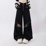 Joskaa Gray Cargo Pants Female 2024 Summer Casual Original Retro Multi Zip Pocket Two Wear Design Drawstring  Oversized Trousers