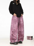 Back To School Joskaa Pink Leopard Parachute Pants Women Hip Hop Vintage Baggy Sports Wide Leg Trousers 2000s High Waist Korean Y2k Streetwear