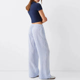 Back To School Joskaa Women's Y2K Striped Long Pants Drawstring Elastic Low Waist Loose Wide Leg Lounge Trousers with Pockets Streetwear