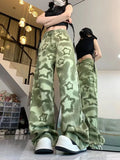 Joskaa American Street Hiphop Camouflage Star Jeans for Women 2024 Summer New Straight Denim Pants Y2k E-Girl Loose Wide Leg