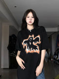 Back To School Joskaa Gothic Oversized T Shirt Women Halloween Devil Graphic Print Tee Streetwear Harajuku Emo Female Top Goth Paired Clothes