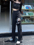 Back To School Joskaa Black Jeans Women Y2k Ripped Fashion Hollow Out Bow High Waist Wide Leg Denim Trousers Streetwear Causal Mujer Pantalon