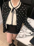 Black Friday Joskaa Kawaii Polka Dot Print Sweater Women Long Sleeve Cropped Knitted Cardigan Ballet Style Mori Girl Cutecore Winter Clothes