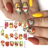 Joskaa 12pcs Autumn Maple Leaf Nail Sticker Pumpkin Fall Nail Decals Mushroom Water Transfer Slider Nail Decoration Foils Accessories