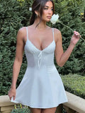 Joskaa White Strapless Backless Evening Party Dress Women Lace Up Robes Elegant Sexy Dress Bodycon Mini Summer Dress Vestidos