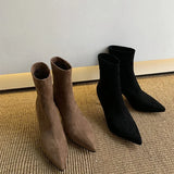 JOSKAA 2024 New Women Sock Ankle Boots Fashion Black Slip On Ladies Elegant Dress Short Boot Thin High Heel Dress Chelsea Shoes