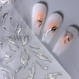 Joskaa Metallic Silver Line Nail Manicure Stickers Metal Chrome Stripe Vine Flame Adhesive Decals Tape Swirl French Sliders Decor Foils