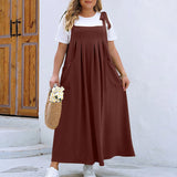 Joskaa Women'S Bib Overall Dress Casual Loose Linen Adjustable Straps Suspender Pinafore Plus Size Formal Maxi Dress For Teen Girls