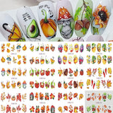 Joskaa 12pcs Autumn Maple Leaf Nail Sticker Pumpkin Fall Nail Decals Mushroom Water Transfer Slider Nail Decoration Foils Accessories