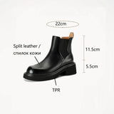 Joskaa NEW Autumn/Winter Women Boots Split Leather Shoes for Women Round Toe Chunky Heel Boots Retro Chelsea Boots Platform Ankle Boots