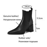 Joskaa NEW Autumn Women Boots Genuine Leather Shoes for Women Pointed Toe Chunky Heel Shoes Slip-on Short Boots High Heel Modern Boots