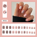 Joskaa Christmas manicure    Fall nails back to school W681-W720 24pcs/Box High Appearance Fake Nails Detachable and Wearable Equipped with Glue