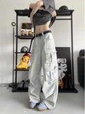 Joskaa 2024 Summer New Street Cargo Pants for Women Y2k Grunge High Waist Loose Wide Leg  Fashion All-match Straight Trousers