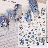 Joskaa Spring Holographic Leaves Nail Manicure Stickers 3D Laser Flowers Butterfly Geometry Adhesive Sliders Gel Polish Decor Foils LYL