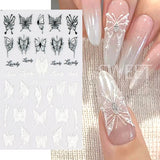 Joskaa 5D Black And White Butterfly Nails Stickers Luxury Embossed Nail Art Decals Cool Girl Text Lettering Sticker Manicure Decoration