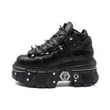 Joskaa New Punk Style Women Shoes Lace-up Heel Height 6CM Platform Shoes Woman Gothic Ankle Rock Boots Metal Decor Woman Sneakers