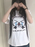 Back To School Joskaa Kawaii Cat Print T-shirts for Women Anime Kitty Graphic Short Sleeve Tight Tees White Tops Japanese Y2k Cutecore Clothes