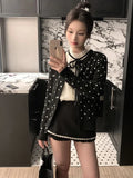 Black Friday Joskaa Kawaii Polka Dot Print Sweater Women Long Sleeve Cropped Knitted Cardigan Ballet Style Mori Girl Cutecore Winter Clothes