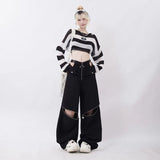 Joskaa Gray Cargo Pants Female 2024 Summer Casual Original Retro Multi Zip Pocket Two Wear Design Drawstring  Oversized Trousers