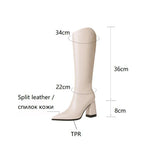 Joskaa NEW Fall Shoes Women Pointed Toe Square Heel Boots Split Leather Knee High Boots Concise Solid Women Boots Sexy High Heel Boots