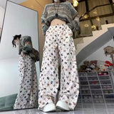 Joskaa Women's Retro Graffiti Design Sense Work Suit Pants 90S Hot Girl Y2K Straight Tube Sports Street Dance Wide Leg Casual