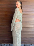 Back To School Joskaa Womens Summer 2Pieces Crochet Hollow out Swimsuit Cover Ups Off Shoulder Knit Crop Pullovers+Long Skirt Set Beachwear