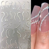 Joskaa 3D Reflective Golden Glitter Stickers Silver Powder Butterfly Star French Holographic Lines Nail Art Decals Decoration Manicure