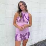 Joskaa hoco dresses Summer Print Knitted Mini Dress Women Elegant Sleeveless Bodycon Holiday Beach Dresses Y2K 90s Sexy Backless Short Dress 2024