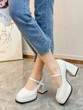 JOSKAA Summer New Solid Color Simple High Heels Versatile Thick Heels Comfortable Shopping Casual Mary Jane High Heels