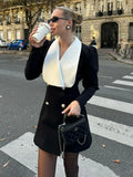 Black Friday Joskaa Contrast Color Lapel Suit Dress Elegant Office Woman Outfits Pleatd Splice High Waist Mini Dress Double Breasted Fashion