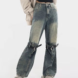 Joskaa American Retro Washed Bell Bottom Jeans Y2k Grunge High Waist Loose Denim Pants 2024 New Straight Wide Leg  Women