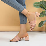 Joskaa High Heel Slippers for Women's Outwear 2024 Summer New French One Line Thick Heel Fashion Square Toe Sandals Zapato Mujer