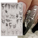 Joskaa Holographic Metal Butterfly Nail Manicure Sticker Silver Mirror Liquid Effect Spring Adhesive Sliders Manicure Decal Foil LYSWCS