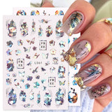 Joskaa Spring Holographic Leaves Nail Manicure Stickers 3D Laser Flowers Butterfly Geometry Adhesive Sliders Gel Polish Decor Foils LYL