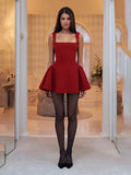 Back To School Joskaa Sexy Red Square Neck Suspender Dress Women Eleagant Slim Sleeveless Short Dresses 2024 Summer Chic Ladies Evening Party Robes