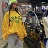 Back To School Joskaa 2000s Retro Gothic New Brazil Flag Graphic Yellow Pullover Hoodie Women Harajuku Y2k Aesthetic Long Sleeve Sweatshirt Streetwear